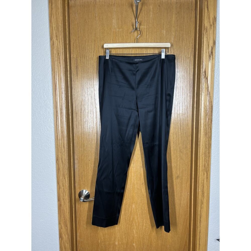 Lafayette 148 Black High Rise Satin Trouser Pants Size 10 Acetate Straight Ankle